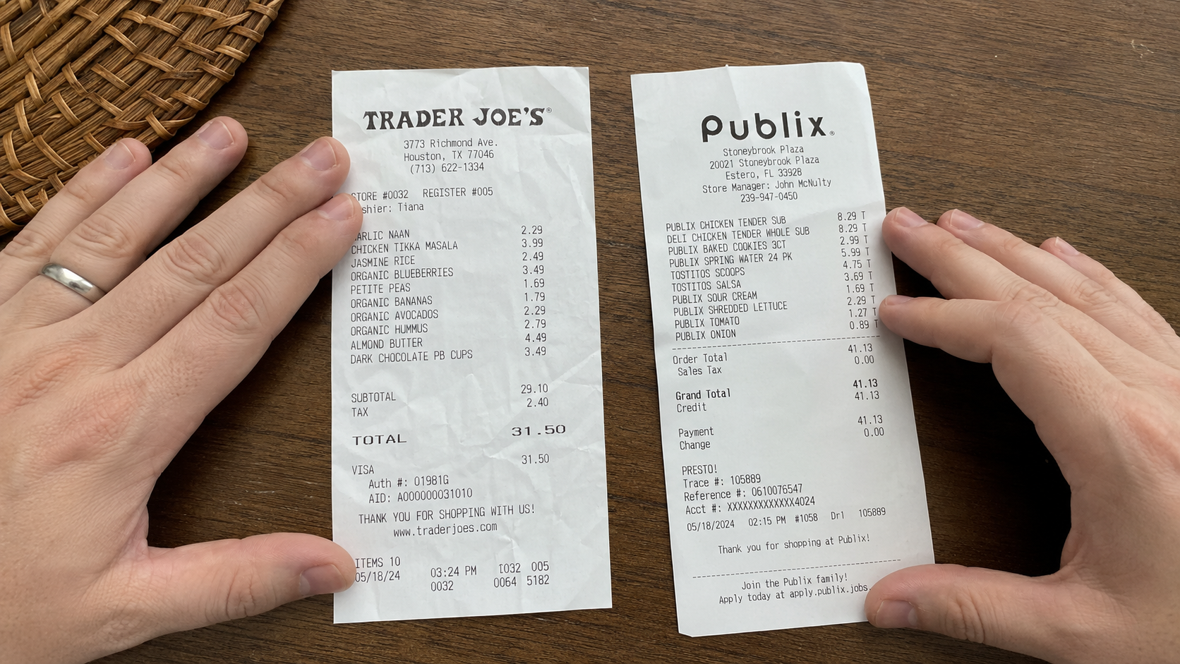 how to save money on groceries by comparing two store receipts side by side