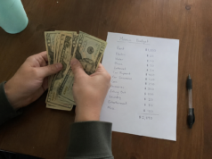 Extreme Frugal Living: What Actually Works vs What Makes You Miserable Extreme Frugal Living: hands counting cash on a kitchen table next to a handwritten monthly budget with expenses listed