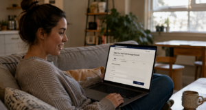 What Is a High Yield Savings Account and Is It Actually Worth It woman opening high yield savings account on laptop at home
