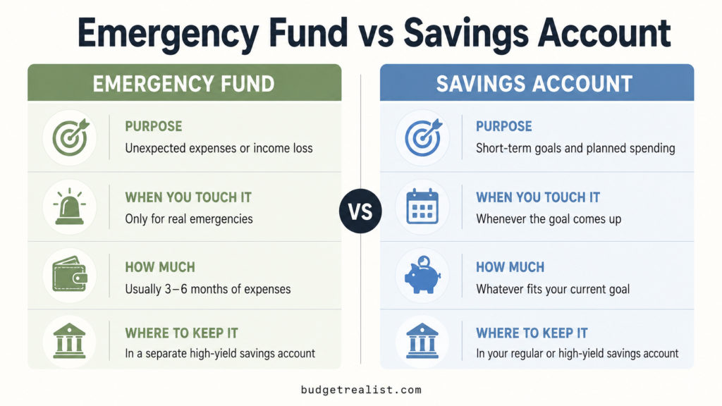 emergency fund vs savings account key differences visual comparison